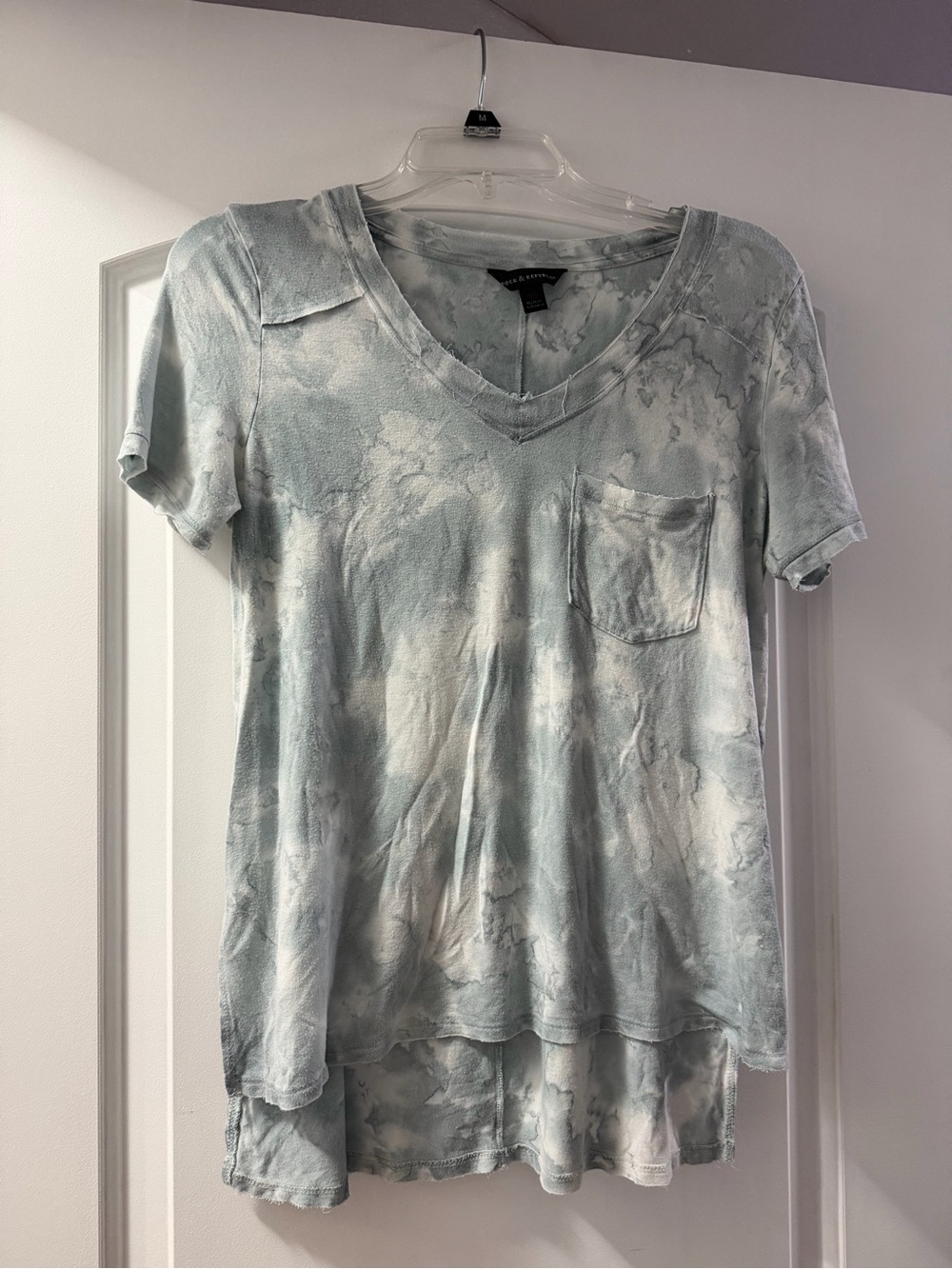 Rock and republic Light Blue Tie-Dye V-Neck Pocket Tee